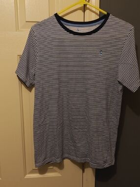 Tailorbyrd Navy and White Striped Short-Sleeve Crewneck